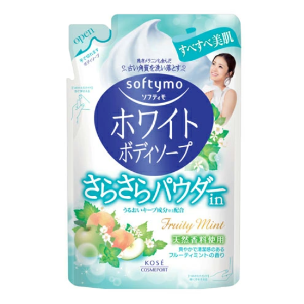 Жидкое мыло для тела с тальком, с ментолово-фруктовым ароматом Softymo White Collagen Body Soap, KOSE COSMEPORT  420 мл (запасной блок)