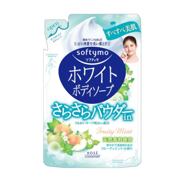 Жидкое мыло для тела с тальком, с ментолово-фруктовым ароматом Softymo White Collagen Body Soap, KOSE COSMEPORT  420 мл (запасной блок)