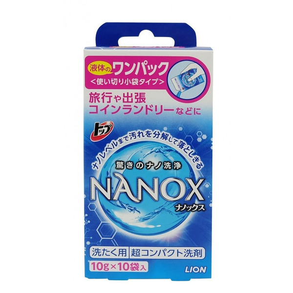 Суперконцентрированное жидкое средство для стирки сильно загрязненного белья Тop Nanox, LION  10 г х 10