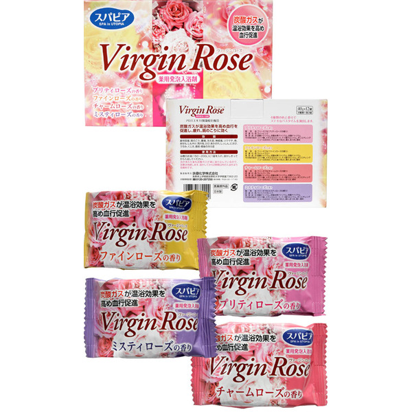 Соль для ванны на основе углекислого газа c бодрящим эффектом и ароматом роз Virgin Rose, Fuso Kagaku (12 таблеток*40 г)