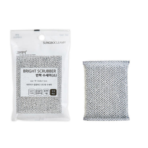 Губка-скраббер для мытья посуды № 042 Bright Scrubber S (13 см х 9 см х 1,5 см), мягкая, SUNGBO CLEAMY  1 шт.