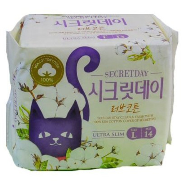 Ультратонкие дышащие органические прокладки Love Recipe Ultra Slim (размер L, 28 см), SECRET DAY 14 шт.