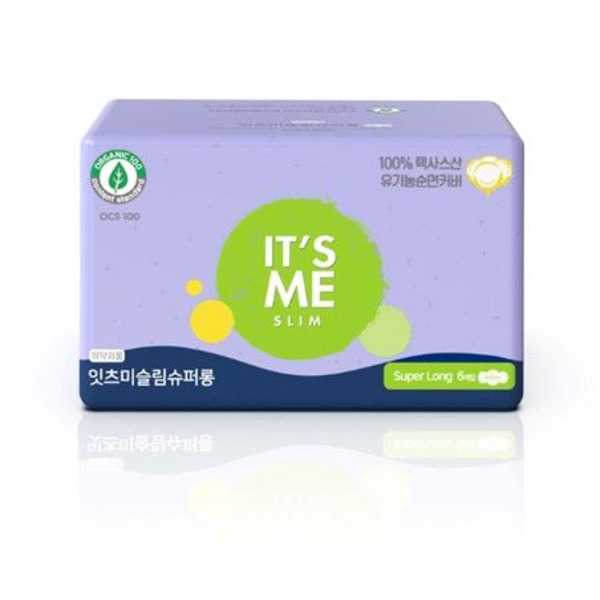 Прокладки женские гигиенические с крылышками ночные, 6 капель, Slim organic cotton pads superlong, It's Me, 6 шт.