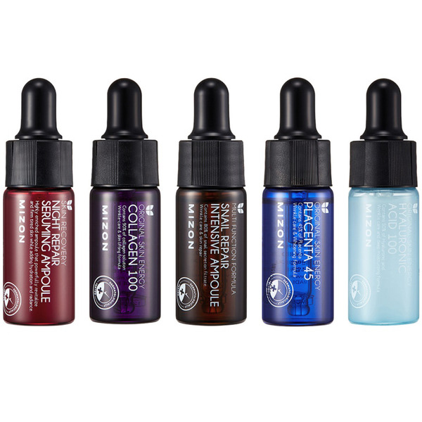 Набор сывороток, Ampoule miniature SET (collagen 9,3 мл, snail, placenta 45 9,3 мл, night repairing 9,3 мл, hyaluronic 9,3 мл), MIZON