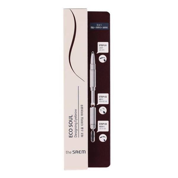 Карандаш Designing Eyebrow, Eco Soul, 02 Dark Brown, Saem, 0,2 г + 0,12 г