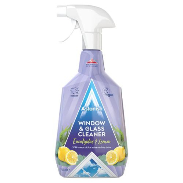 Спрей для стекол и зеркал Эвкалипт и лимон Window & Glass Eucaliptus & Lemon Cleaner, Astonish 750 мл