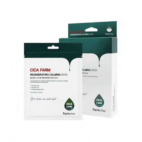 Тканевая восстанавливающая успокаивающая маска с центеллой азиатской Cica Farm Regenerating Calming Mask, Farmstay, 25 мл