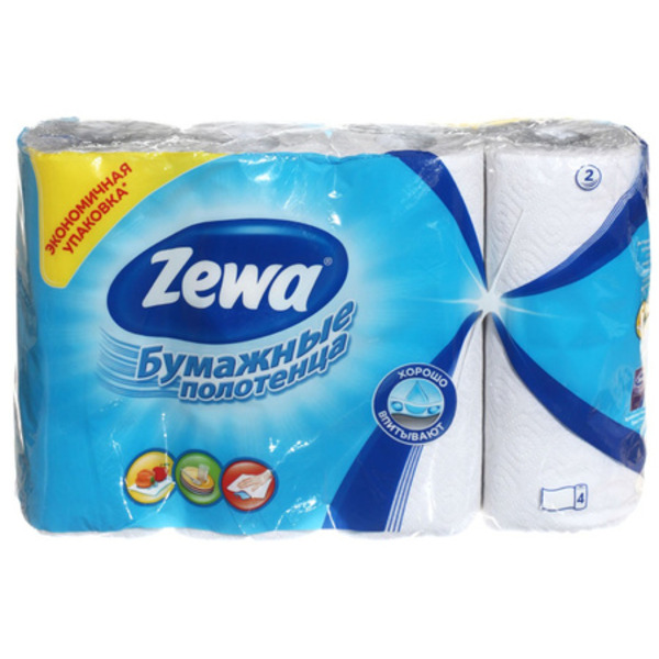 Полотенца бумажные отрывные двухслойные Плюс Дизайн, Zewa 4 рулона