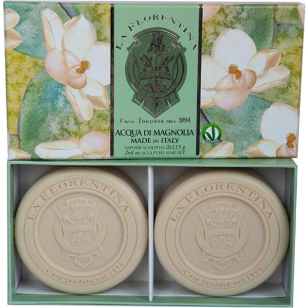 Набор фигурного мыла с маслом ши, оливковым маслом и Свежей магнолии Sculpted Soap Set Fresh Magnolia, La Florentina 2 шт по 115 г