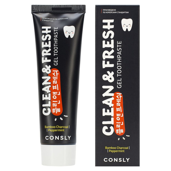 Паста зубная гелевая Clean&Fresh с бамбуковым углем и перечной мятой Bamboo Charcoal & Peppermint Gel Toothpaste, Consly, 105 г