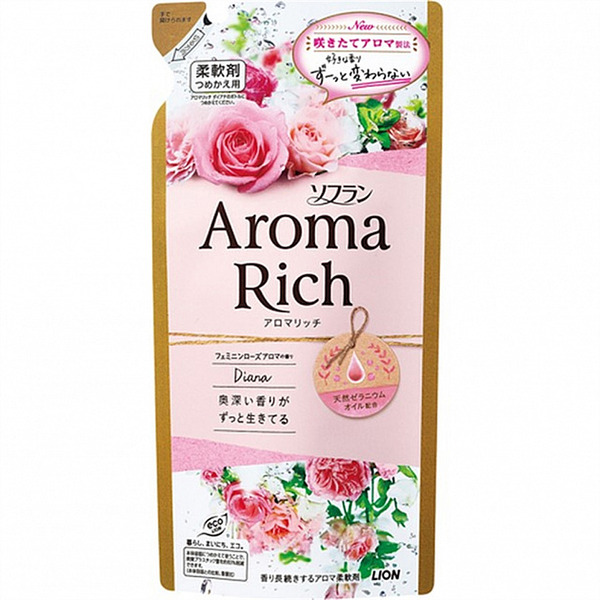 Кондиционер для белья длительного действия Aroma Rich Diana (аромат натуральных масел), LION 400 мл (мягкая упаковка)