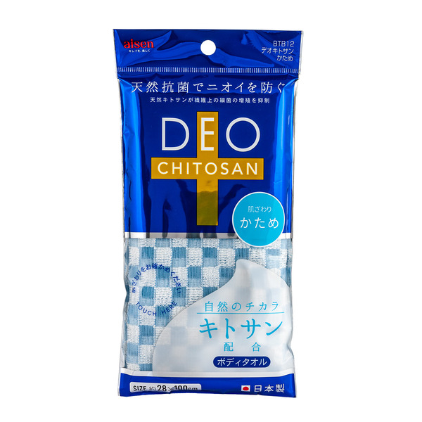 Массажная мочалка жесткая, с хитозаном, голубая в клетку Deo Chitosan, Aisen 28х110 см 