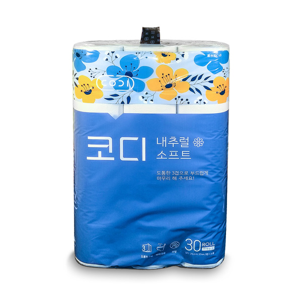 Особо мягкая туалетная бумага Codi Natural Soft (трехслойная, с цветным тиснёным рисунком), Ssangyong 30 рулонов х 27 м