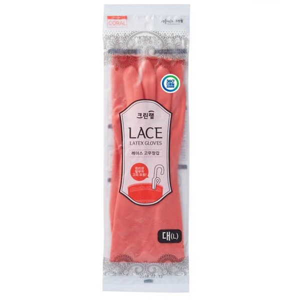 Перчатки из натурального латекса с внутренним покрытием Lace Latex Gloves (укороченные, с крючками для сушки) размер L, CLEAN WRAP 1 пара