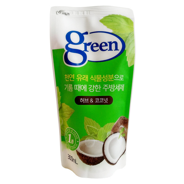 Средство для мытья посуды Green Травы и кокос (на натуральной основе), Pigeon 300 мл (запаска)
