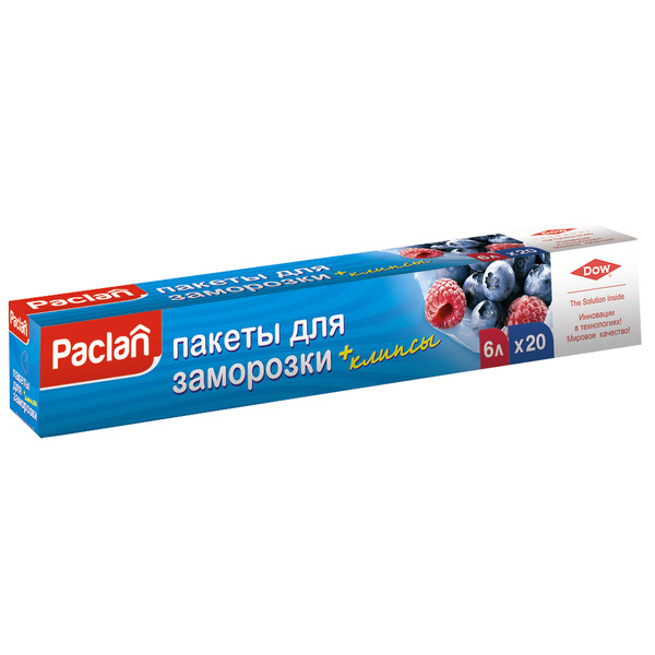 Пакеты для хранения и заморозки продуктов с клипсами 30*46 см 6 л, Paclan 20 шт