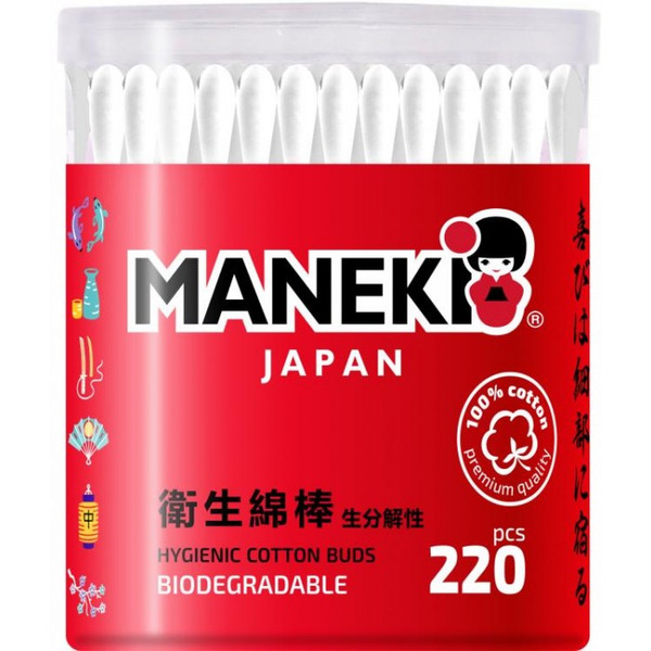 Ватные палочки гигиенические в пластиковом стакане Red, Maneki 220 шт