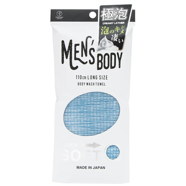 Мочалка-полотенце для мужчин мягкая MEN'S BODY– SOFT (бело-голубая, 28 х 110 см), Yokozuna 1 шт