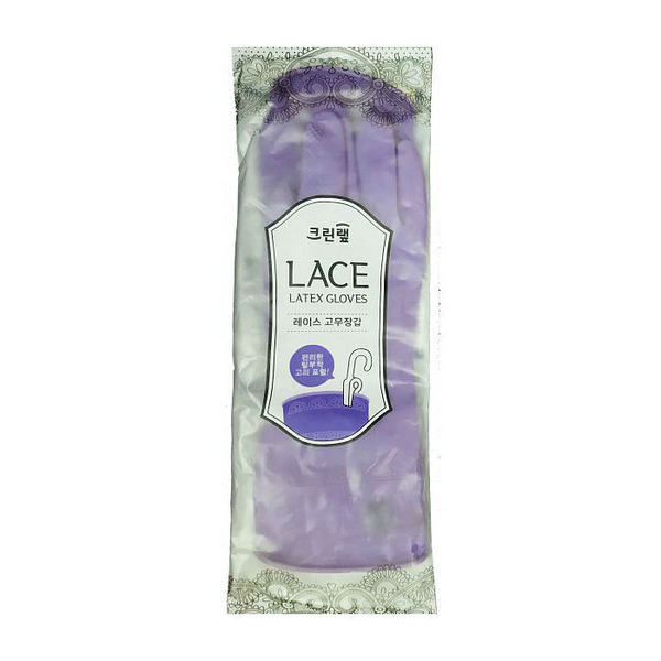 Перчатки из натурального латекса LACE LATEX GLOVES с внутренним покрытием (укороченные, с крючками для сушки), фиолетовые, размер L, Clean Wrap 1 пара 
