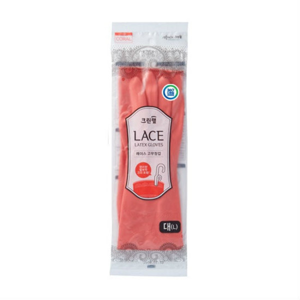 Перчатки из натурального латекса LACE LATEX GLOVES с внутренним покрытием (укороченные, с крючками для сушки), коралловые, размер S, Clean Wrap 1 пара 