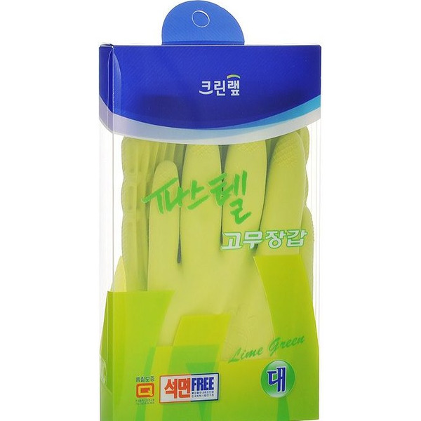 Перчатки из натурального латекса CLEAN PASTEL LATEX GLOVE с внутренним покрытием (удлиненные), зеленые, размер L, Clean Wrap 1 пара