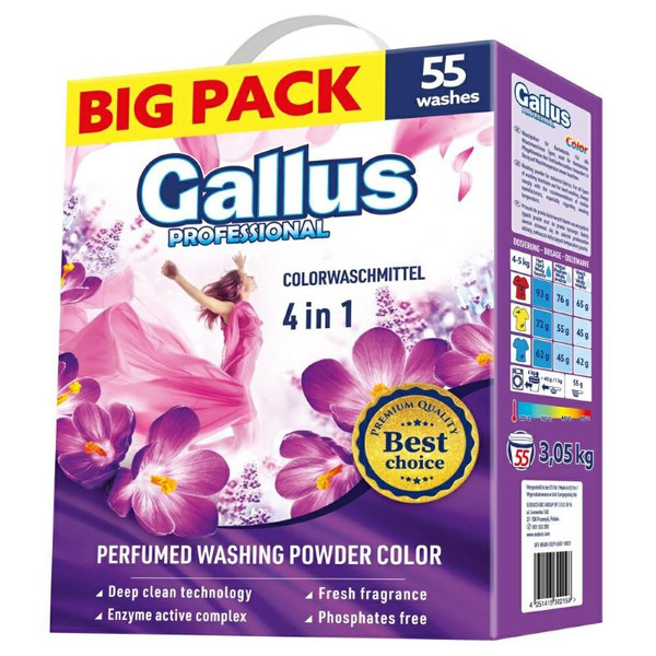 Стиральный порошок для стирки цветных тканей Color на 55 стирок, Gallus 3,05 кг (коробка)