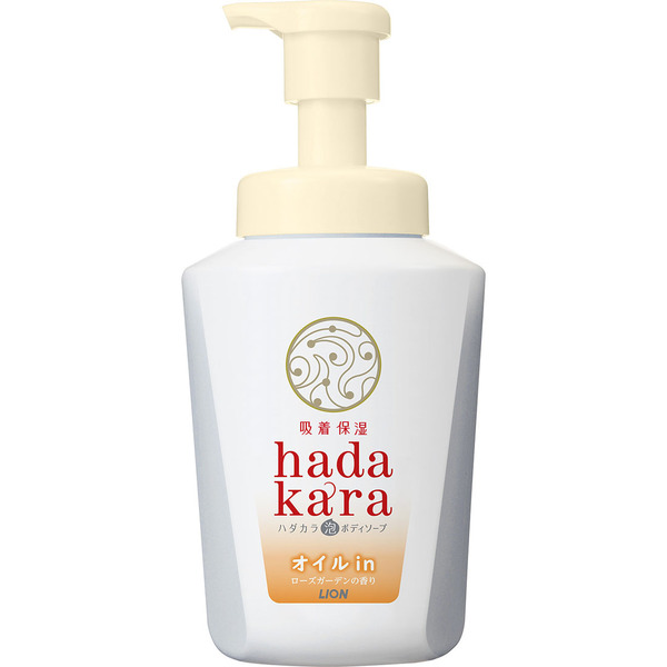 Бархатное экстра-увлажняющее мыло-пенка для тела с ароматом розового сада Hadakara, Lion 530 мл (дозатор)