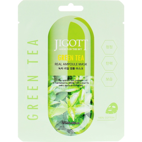 Увлажняющая ампульная маска для лица с экстрактом зеленого чая Green Tea Real Ampoule Mask, Jigott 27 мл