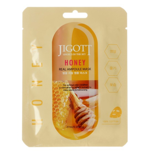 Питательная ампульная маска для лица с экстрактом мёда Honey real ampoule mask, Jigott 25 мл