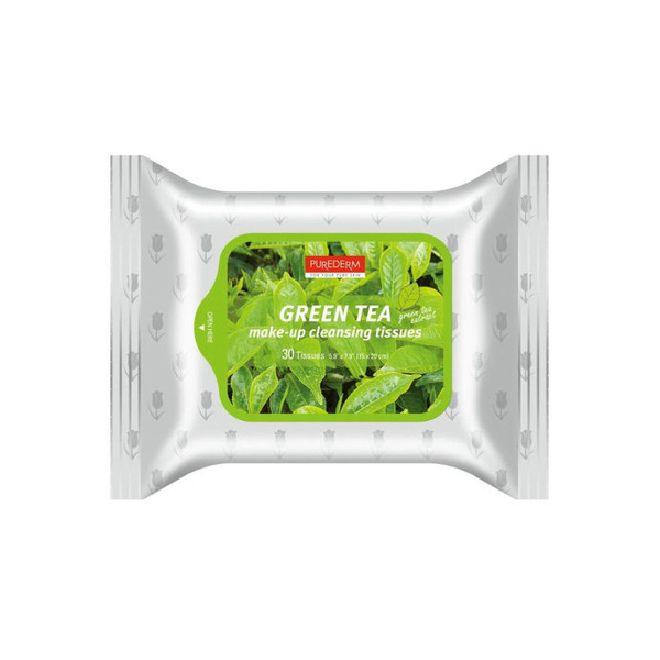 Очищающие салфетки для снятия макияжа с зелёным чаем Make-up Cleansing Tissues Green Tea, Purederm 30 шт/уп