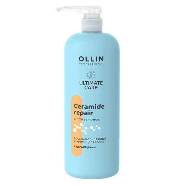 Восстанавливающий шампунь для волос с церамидами Ultimate Care, Ollin, 1000 мл