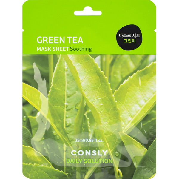 Маска тканевая для лица с экстрактом листьев зелёного чая, Green Tea Leaves, Consly, 25 мл