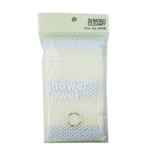 Мочалка для тела с объёмным плетением Шишечки Cream Shower Towel (мягкая) размер 22 см х 90 см, Sungbo Cleamy 1 шт