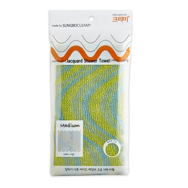 Мочалка для тела с объёмным жаккардовым плетением Jacquard Shower Towel (средней жёсткости) размер 23 см х 95 см, Sungbo Cleamy