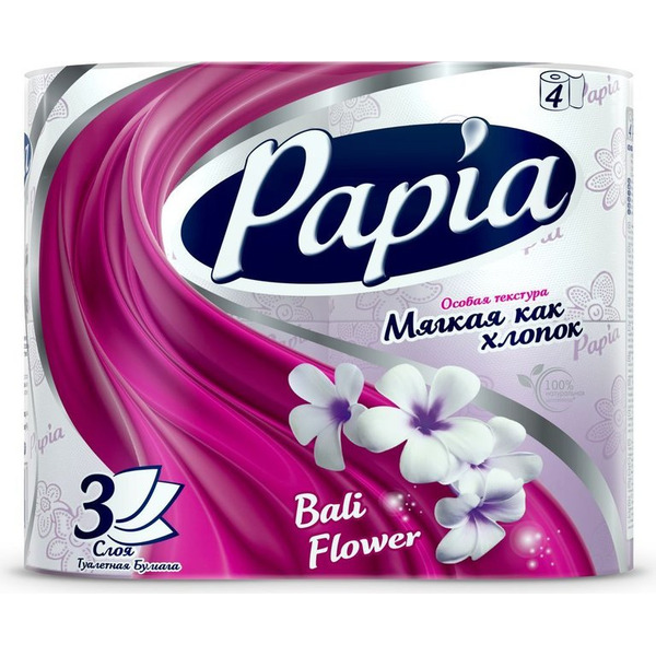 Туалетная бумага 3-х слойная Bali Flower, Papia 4 рулона