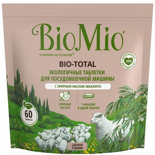 Экологичные таблетки для посудомоечной машины 7 в 1 с эфирным маслом эвкалипта Bio-Total, BioMio 60 шт