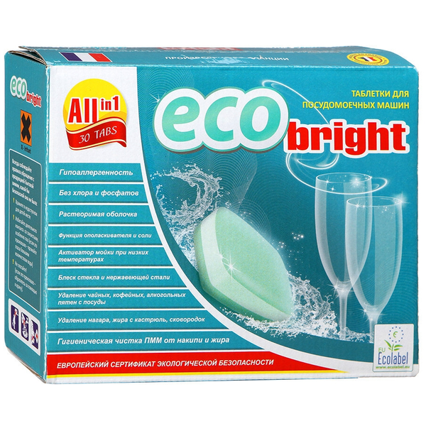 Эко-таблетки для посудомоечных машин ECO All-In-1, Bright 30 шт