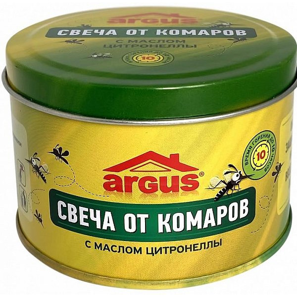 Свеча от комаров с натуральным маслом цитронеллы в банке, Argus 80 г