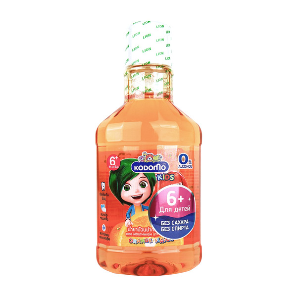 Ополаскиватель для полости рта без спирта и сахара для детей с 6 лет Kodomo Апельсин, Lion 250 мл