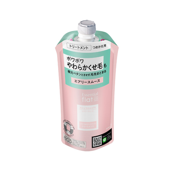 Бальзам для придания гладкости от корней до кончиков мягким и пушистым кучерявым волосам Гладкий шёлк, Essential Flat, Kao 340 мл (мягкая упаковка с крышкой)