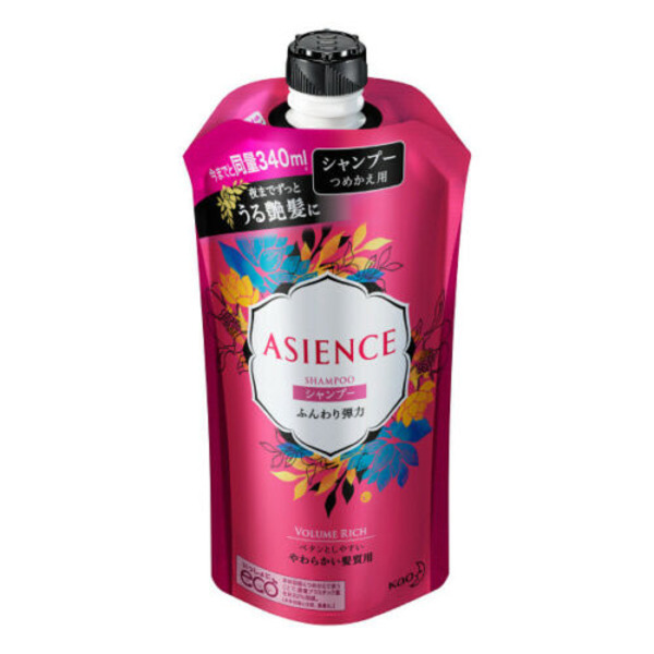 Восстанавливающий шампунь для мягких волос Глубокое увлажнение и упругость, Asience, Kao 340 мл (мягкая упаковка с крышкой)