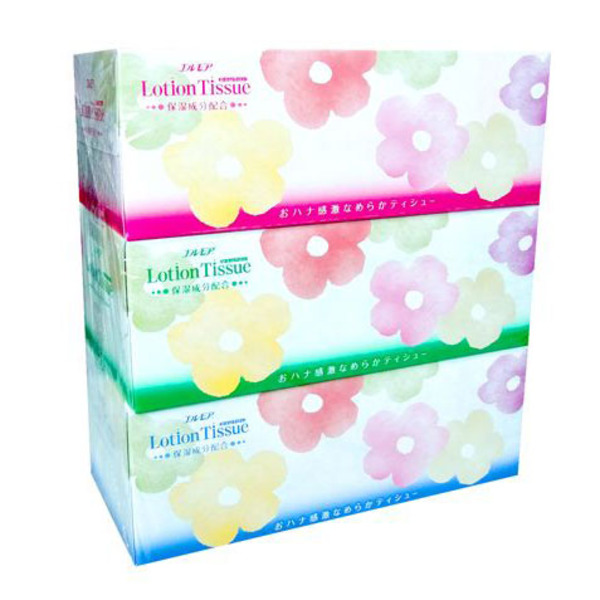 Двухслойные бумажные гигиенические салфетки Lotion Tissue Kami Shodji, ELLEMOI 3 х 200 шт.