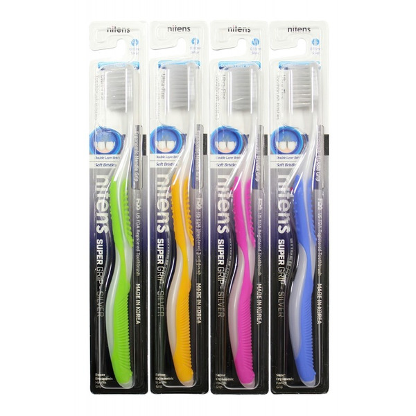 Набор Nano Silver: Зубная щетка c наночастицами серебра и сверхтонкой двойной щетиной (средней жесткости и мягкой), Dental Care 4 шт	