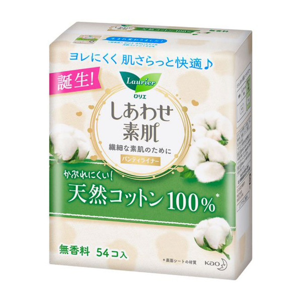 Ежедневные гигиенические прокладки Laurier Happy Bare Skin Panty Liner, 100% натуральный хлопок, Као 54 шт