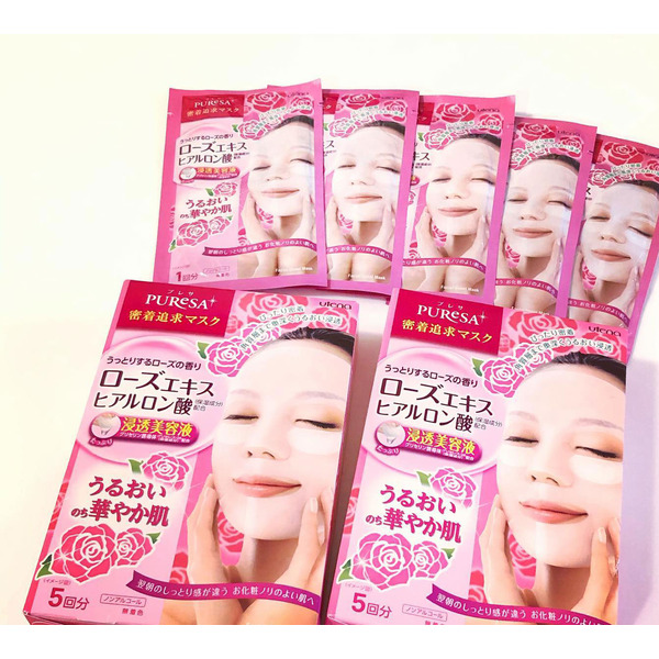 Увлажняющая маска-салфетка с экстрактом розы и гиалуроновой кислотой для придания коже сияния и упругости Puresa,  UTENA 5 шт.