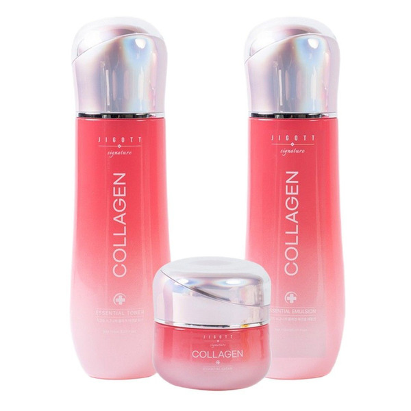 Набор увлажняющих средств для лица: тонер, эмульсия, крем Signature Collagen Essential Skin Care 3 Set, Jigott 