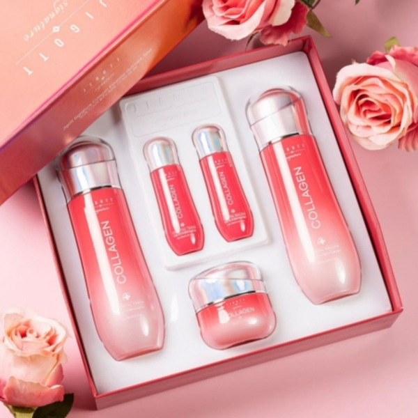 Набор увлажняющих средств для лица: тонер, эмульсия, крем Signature Collagen Essential Skin Care 3 Set, Jigott 