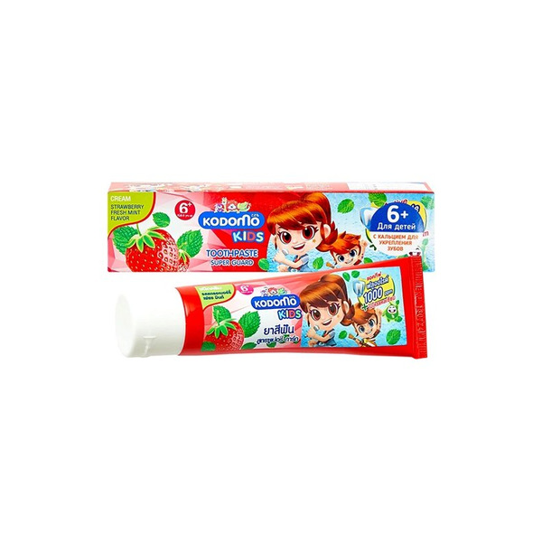 Детская зубная паста 6+ Молочная клубника и мята Kodomo, Lion, 65 г