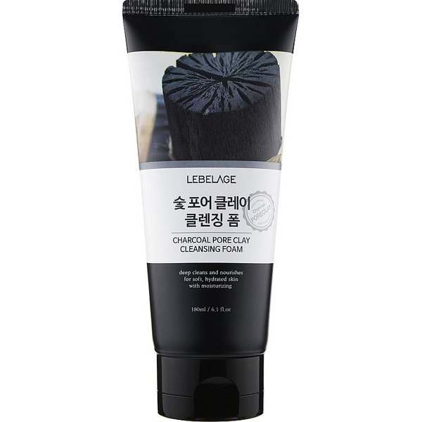 Пенка для умывания для сужения пор с древесным углем CHARCOAL PORE CLAY CLEANSING FOAM, LEBELAGE, 180 мл