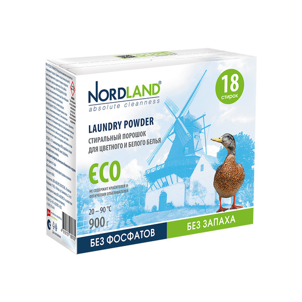 Стиральный порошок ECO без фосфатов и без запаха Nordland, 900 г, на 18 стирок